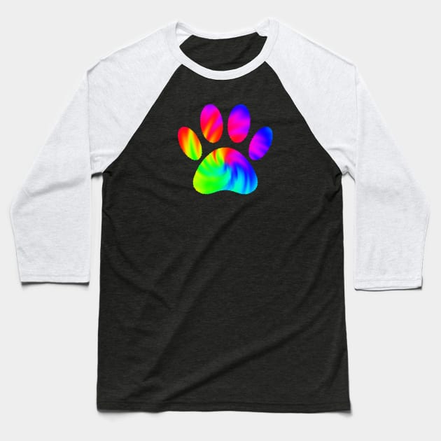 Tie Dye Dog Paw Print Graphic Baseball T-Shirt by Braznyc